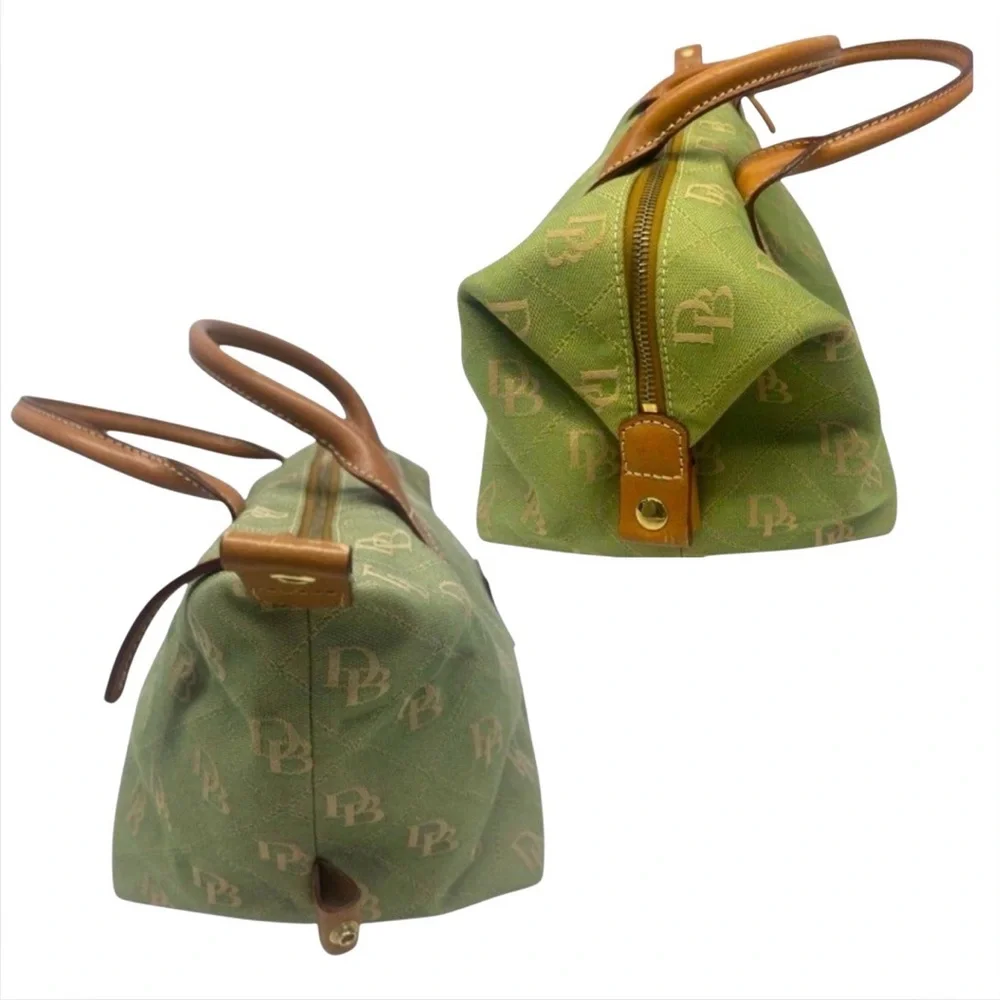 DOONEY & BURKE Lime Green & Oak Monogram Fabric Satchel Handbag, Authentic EUC